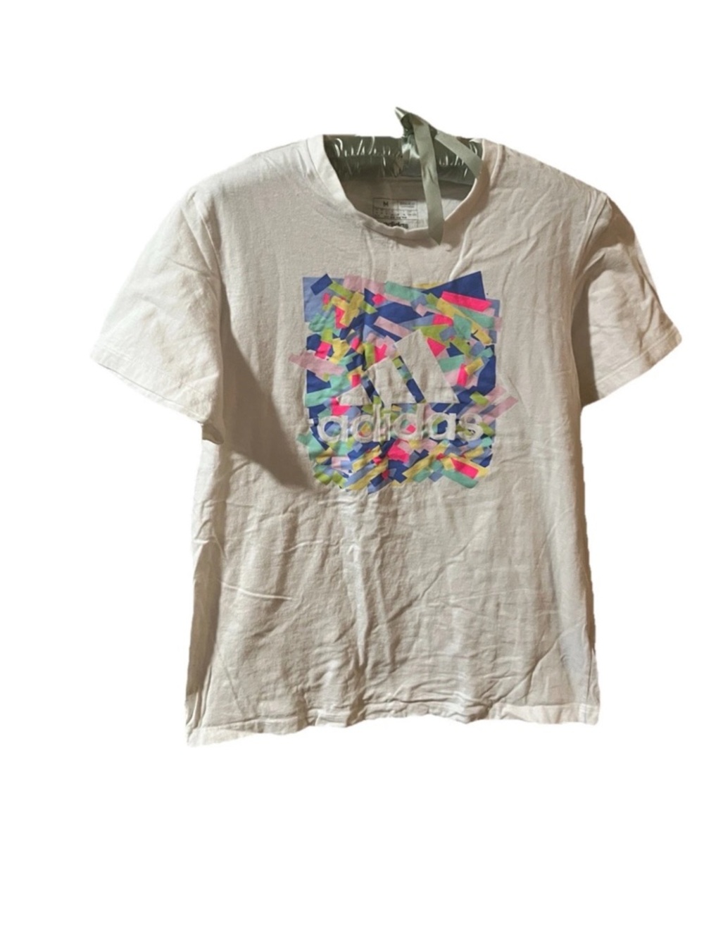 adidas White T-Shirt with Neon Multicolor Logo